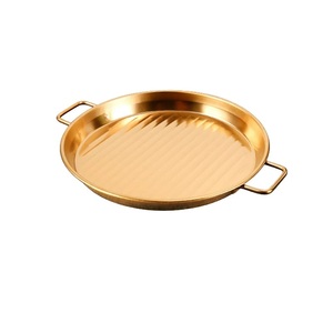 Bandeja redonda de diseño martillado, tamaño personalizado, bandeja de servicio de Metal de buena calidad con chapado en oro para suministros de cocina y restaurante - Product Image 6