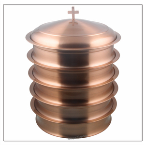 Juego de 5 bandejas de acero inoxidable para servir la comunión con 1 Cubierta de latón y bandeja de metal con acabado de cobre - Product Image 1