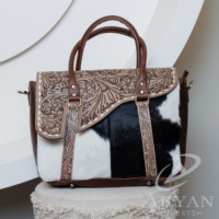 Nouveau sac messager en cuir véritable à poils, sacoche pour ordinateur portable, sac d'affaires floral occidental pour femme avec compartiment dissimulé pour armes de poing, vente en gros