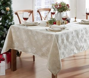 Newbridge Elegant Metallic Woven Christmas Snowflake <b>Tablecloth</b> Wrinkle Resistant Fabric Design Banquet Use 40x60cm <b>Square</b> - Product Image 1