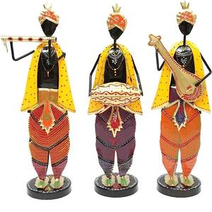 Décoration intérieure indienne, ensemble de 3 figurines de Krishna en métal avec instruments de musique pour la décoration de bureau, salle d'étude, étagère - Product Image 4