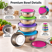 Ensemble de récipients de stockage alimentaire en acier inoxydable OEM avec couvercle de couleur personnalisée pour la préparation des repas, des déjeuners et des bento en cuisine
