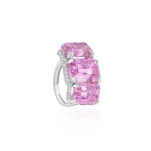 Anillo de Kunzita con Corte Esmeralda en Oro de 18K con Detalles de Diamantes, Certificado IGI, Chapado en Rodio, para Regalo - Product Image 5