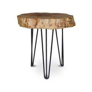 2025 recién llegado, mesa de centro de madera de acacia con borde vivo con diseño de tablones, Base de Metal redonda única - Product Image 3