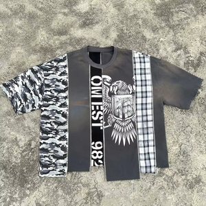 Camisetas de Camuflaje Personalizadas, Camiseta de Camuflaje con Corte y Costura, Camiseta con Bloques de Color, Camiseta Corta Cuadrada con Parches para Hombre - Product Image 1