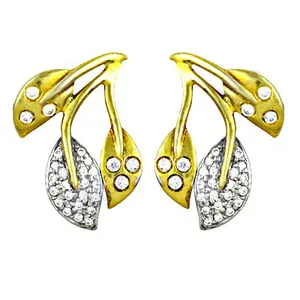 Boucles d'oreilles clous tendance pour femme en alliage plaqué or et argent, avec feuille et boule géométrique, ornées de zircons cubiques, style Art Palace, pour fêtes et occasions religieuses - Product Image 2