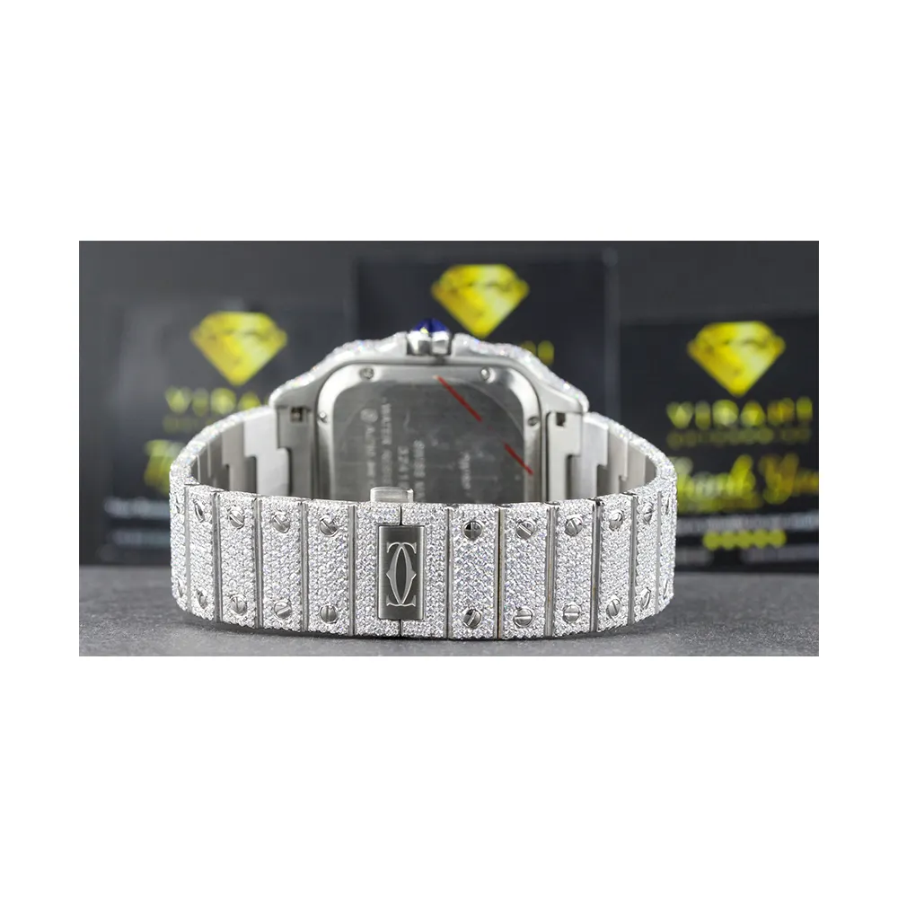 Reloj analógico de acero inoxidable con tachuelas de diamantes de moissanita natural Iced Out VVS Clarity a bajo precio