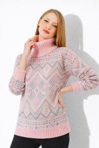 เสื้อสเวตเตอร์ถักลายชาติพันธุ์สำหรับผู้หญิง ดีไซน์หรูหรา เนื้อผ้านุ่ม ระบายอากาศได้ดี คอเต่า สไตล์วินเทจเก๋ไก๋ - Product Image 2