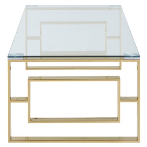 Table basse en verre au Design contemporain, plateau en verre trempé et Table centrale en acier inoxydable - Product Image 4