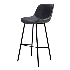 Taburete de Bar Contemporáneo Tapizado en Cuero Nappa con Patas de Acero con Recubrimiento en Polvo GAK69H, Silla Alta de Bar, Material PU - Product Image 1