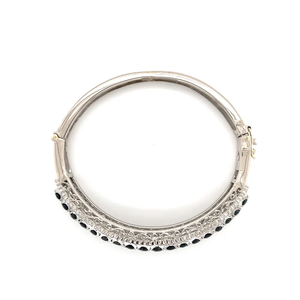 Bracelet jonc saphir bleu Art déco forme ovale à la mode classique mariage mode solide 925 acier inoxydable diamant principal - Product Image 4