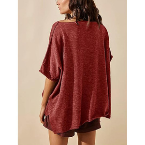 T-shirts d'entraînement surdimensionnés pour femmes 50% coton 25% polyester 25% mélange de soie T-shirt surdimensionné pour femmes - Product Image 2