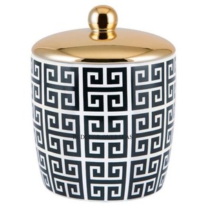 Aspecto llamativo Color blanco y negro Diseñador único Tarro de vela de lujo de metal resistente con tapa superior chapada en oro de la India - Product Image 1