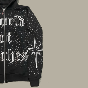 Sweat à capuche brodé Distress, nouveau style streetwear, impression numérique, strass simples, prix bas, coton mélangé pour homme - Product Image 4