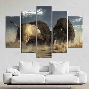 Toile d'art élégante sur le thème de la bataille des buffles : Impression décorative murale sur la faune américaine, lot de 5 : Toile encadrée - Product Image 1