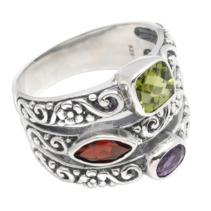 Sterling Silver Cocktail Ring Peridot Garnet Amethyst Perfect Promise Engagement Ring Fashion Jewelry Gift Her Anniversaries - Product Image 3