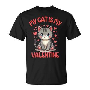 Camiseta de manga corta con cuello redondo unisex para adultos con estampado digital promocional de My Cat Is My Valentine - Product Image 1