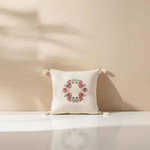 Buldan Square Embroidered Floral <b>Throw</b> Pillow Cover <b>Red</b> Without Inner Filling for Home Decorative Use - Product Image 2