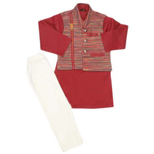 ชุดเสื้อกั๊กและกางเกงสำหรับเด็กผู้ชาย - สีแดงเลือดหมู - Product Image 5