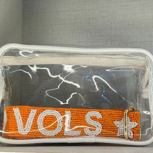 Sangle de sac brodée à la main GO VOLS avec perles et sequins orange, accessoire pour supporters du Tennessee - Product Image 1