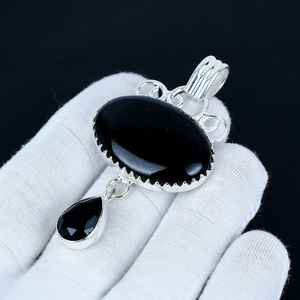 Pendentif en onyx noir, argent sterling 925 massif, fait main, unisexe, pour enfants et femmes, bijoux de créateur, antique, certifié IGI - Product Image 2