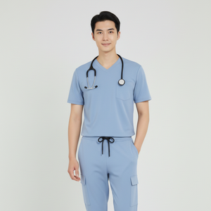 ชุดสครับโรงพยาบาลผ้ากันรอยเหี่ยวย่นสำหรับใช้ในโรงพยาบาลชุดสครับแขนสั้นอเนกประสงค์ & ไม่ตกยุคคอวี - Product Image 1