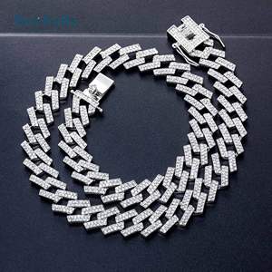 Hombres 925 Plata 14K Chapado en oro blanco 14mm Moissanite Diamond Iced Prong Cadena cubana para hombres Venta caliente Joyería - Product Image 4