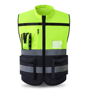 High Visibility Reflective Safety Vest Two Tone Workwear with <b>Stand</b> Collar Multifunction Pockets and Zipper - Product Image 6