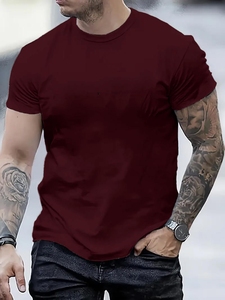 T-shirt décontracté pour homme 100 % coton respirant à manches courtes, col rond, couleur unie, idéal pour l'été et les activités de plein air - Product Image 5