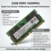 HMCG88AGBSA095N 32GB DDR5 5600MT/s PC5-44800 2Rx8 CL46 Non-ECC Unbuffered 262Pin SODIMM Laptop Memory RAM in Stock RAMs