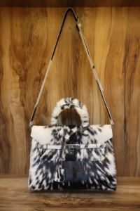 Western Style Cowhide Leather Tote Bag with <b>Fur</b> Handmade Womens Shoulder Purse - Product Image 3