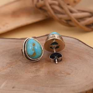 Kingman Turquoise Stud Boucles d'oreilles en argent sterling Boho Artisan Jewelry - Product Image 3