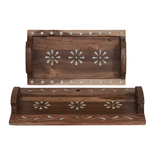 Bandejas Rectangulares de Madera con Patrones Geométricos Étnicos, Juego de Bandejas Decorativas de Madera de Acacia y Mango - Product Image 5