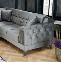 Canapé d'angle convertible Chesterfield traditionnel en forme de L avec coussins et revêtement en cuir velours provenant de Turquie