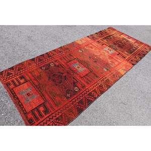 พรมเฮอร์กี ขนาด 3.5x8.7 ฟุต พรมตุรกี พรมลายปะติดสีแดง ทำจากขนสัตว์ - Product Image 2