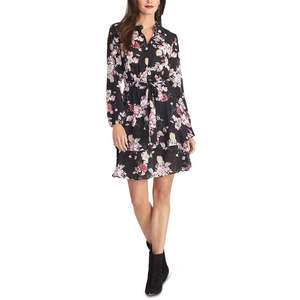 Abito chemisier da donna Rachel Roy Ally con stampa floreale e cintura, taglia Small, nero, con vita naturale traspirante - Product Image 1