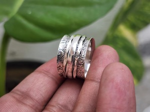 Handmade 925 Sterling Silver <b>Spinner</b> Ring Vintage Floral Band Unisex Meditation <b>Fidget</b> Ring Gift for Her - Product Image 4