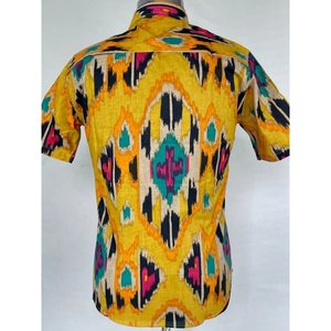 Men's Pure Cotton Summer Cool Casual Beach <b>Shirt</b> Handblock Print Comfortable Urban Garden Picnic Dad Gift-Yellow Poplin Fabric - Product Image 4