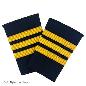 Épaulettes de pilote à trois barres, en nylon tressé doré sur noir, pour utilisation par les compagnies aériennes - Product Image 1
