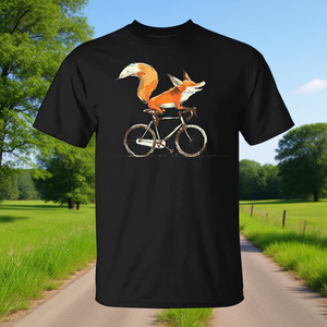 T-shirt vintage renard sur vélo – Adorable renard cycliste sur bicyclette – T-shirt promotionnel vintage renard sur vélo - Product Image 3
