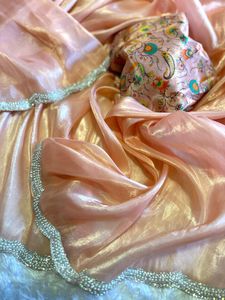 Nouvelle Collection Multicolore Riche et Chic Blouse Saree Diamant et Moti Travail avec Chinon Tissu Indien & Pakistanais Vêtements - Product Image 3