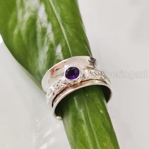 Mayorista Womans Band Natural Amethyst Spinner Band Piedra preciosa Febrero Birthstone Anillo Joyería hecha a mano Anillo de plata esterlina 925 - Product Image 6