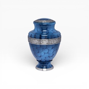 Urna Funeraria Azul Profundo Mate con Tapa Plateada y Forma Alta y Lisa para un Recuerdo Contemporáneo - Product Image 2