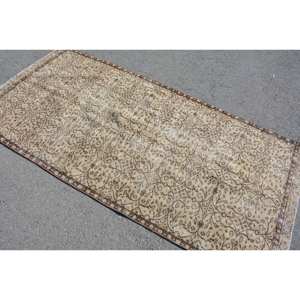 พรมตุรกีคลาสสิกวินเทจ3.6 X 7.7ft เบจขนสัตว์สีน้ำตาลพื้นที่ขนาดใหญ่เย็บปะติดปะต่อกันการออกแบบสี่เหลี่ยมผืนผ้าสำหรับยางพรมห้องโถงห้อง - Product Image 4