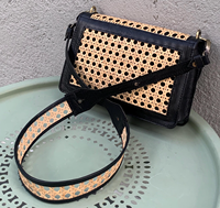 Sac en rotin naturel pour femmes, sac à bandoulière en rotin et cuir fait à la main noir pour dame, femme, Nhat Minh