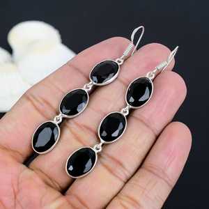 Black Spinel Sterling Silver <b>Stud</b> <b>Earrings</b> Oval Gemstone Handmade Jewelry for Women Elegant <b>Fine</b> Gift Gold Anniversary Party - Product Image 2