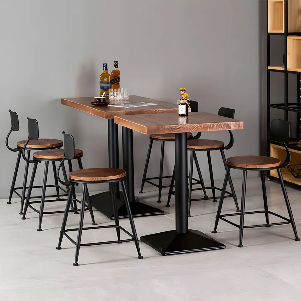 Solid Wood Industrial Style Dining Table Brown Table with Black Frame for Dinning Room Metal Pedestal Wood Top Restaurant Table