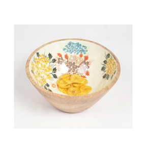 Modern Stylish <b>Wood</b> Round Shaped Serving Bowl with Flower Printed Natural Craft Food Serving Gift Bowl <b>for</b> <b>Sale</b> - Product Image 2