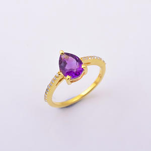 แหวนพลอยอเมทิสต์ชุบทองทรงรีประดับพลอยสีม่วงพร้อมประดับเพชร CZ เครื่องประดับหรูหราสำหรับผู้หญิง - Product Image 1