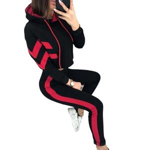 Populaire survêtement femmes sweat pantalons de survêtement contraste couleur cordon côtelé manchette vêtements de sport ensemble dressing - Product Image 5